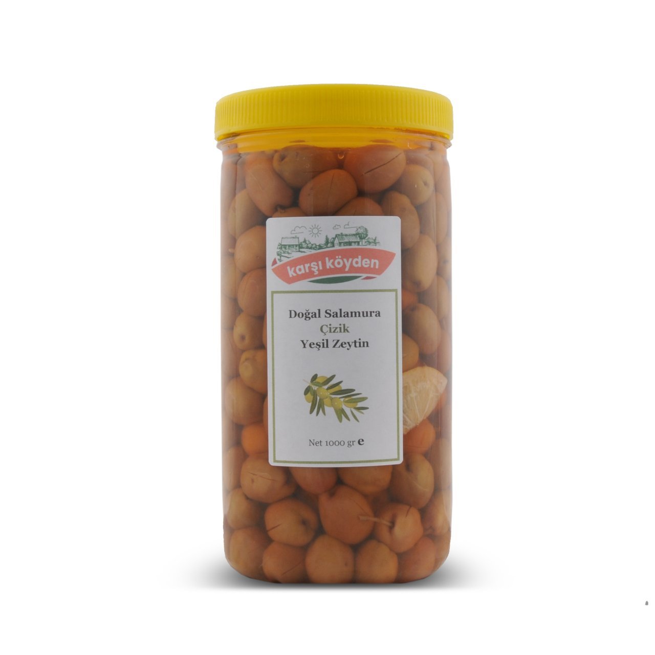 Karşı Köyden Doğal Salamura Çizik Yeşil Zeytin, 1 Kg, Cracked Green Olives