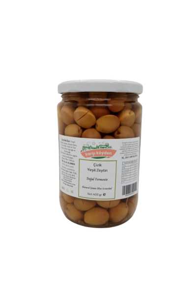 Karşı Köyden Doğal Salamura Çizik Yeşil Zeytin, 400 g, Cam Kavanoz