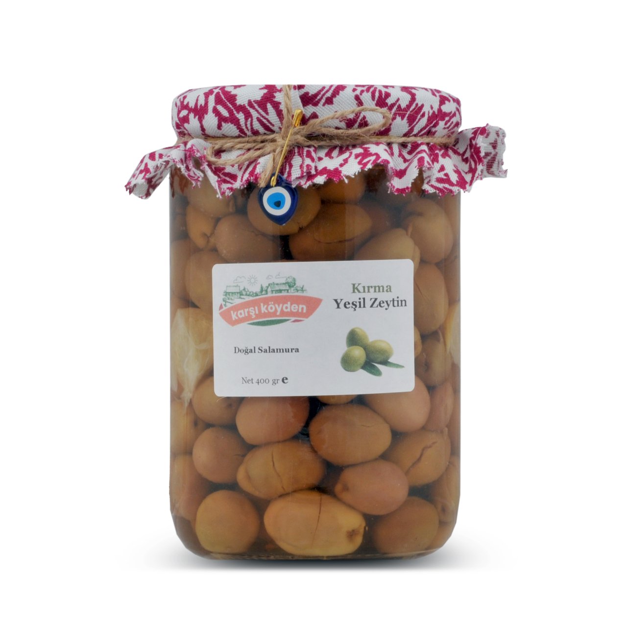 Karşı Köyden Doğal Salamura Kırma Yeşil Zeytin, 400g, Crushed Green Olives