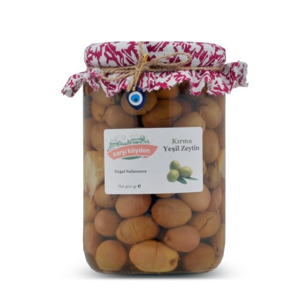 Karşı Köyden Doğal Salamura Kırma Yeşil Zeytin, 400g, Crushed Green Olives