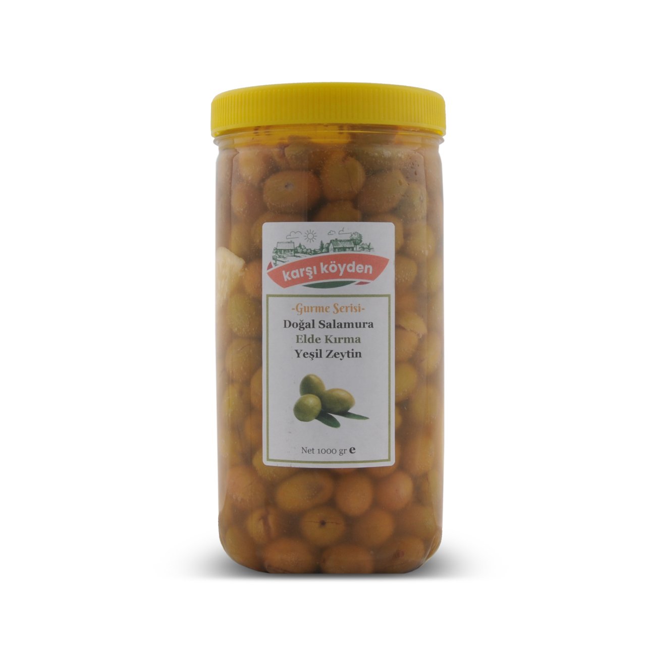 Karşı Köyden Doğal Salamura Kırma Yeşil Zeytin, 1 Kg, Crushed Green Olives