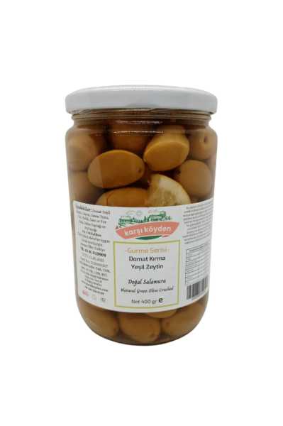 Karşı Köyden Doğal Salamura Domat Kırma Yeşil Zeytin (400 g - Cam Kavanoz)
