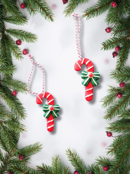 Karşı Köyden Özel Tasarım El Yapımı Yılbaşı / Noel Ağacı Süsü – Baston Şeker Dekor